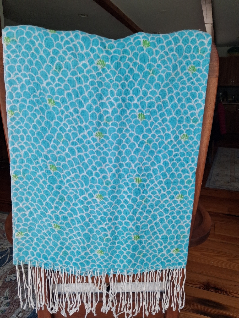 Lilly Pulitzer Murfee Scarf "Shorely Blue Grand Scale" Silk/cashmere EUC